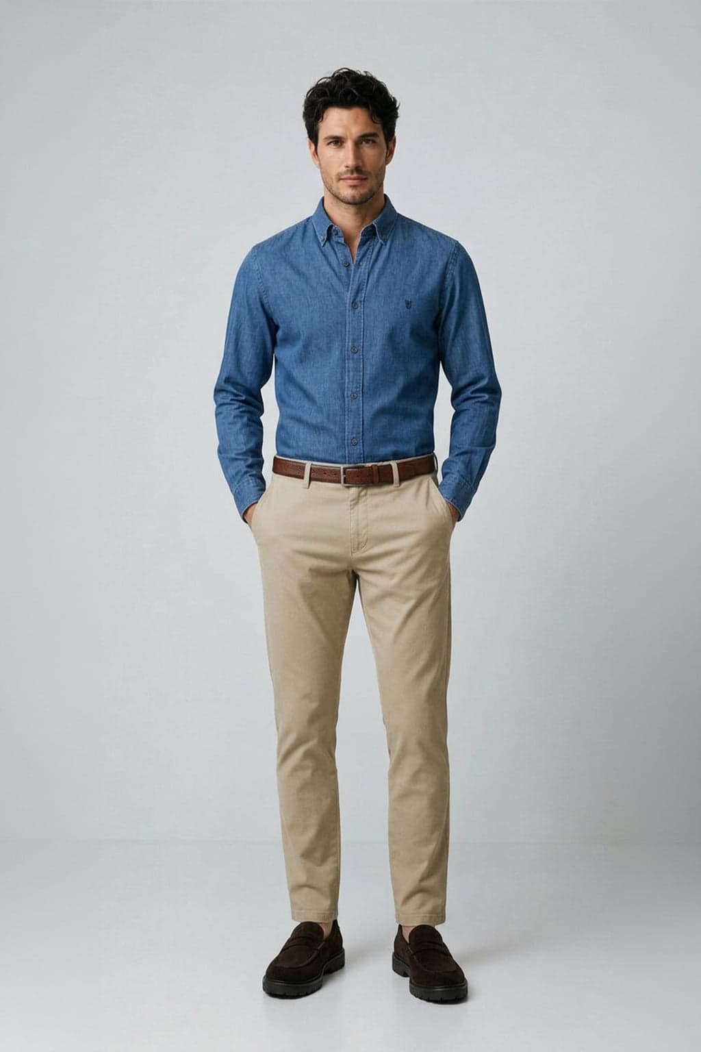 İndigo Denim Slim Fit Erkek Gömlek – Düğmeli Yaka
